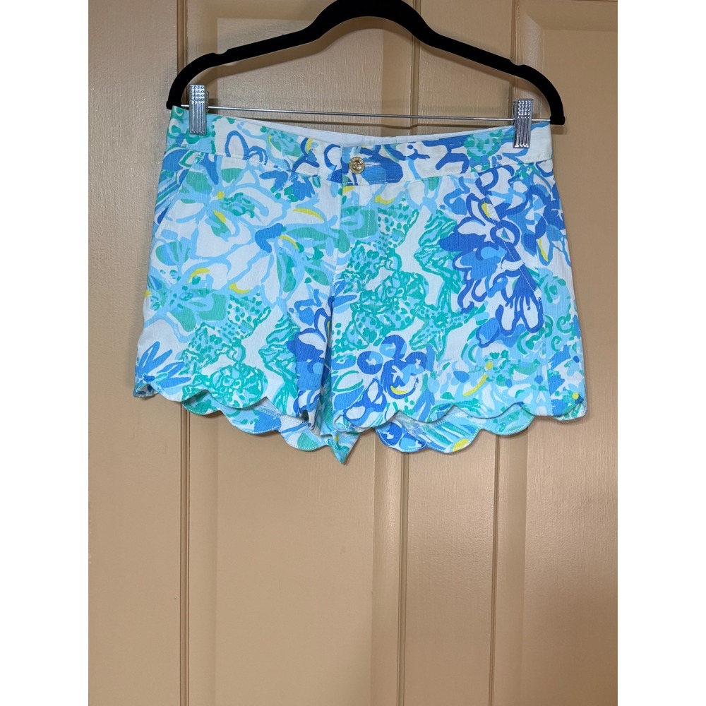 Lilly Pulitzer The Buttercup Short Blue Green Floral Scalloped Hem Size 2